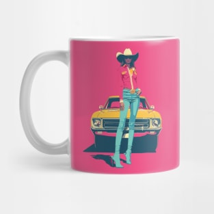 Retro Cosmic Cowgirl: Vintage Sci-Fi Western Inspired Art Mug